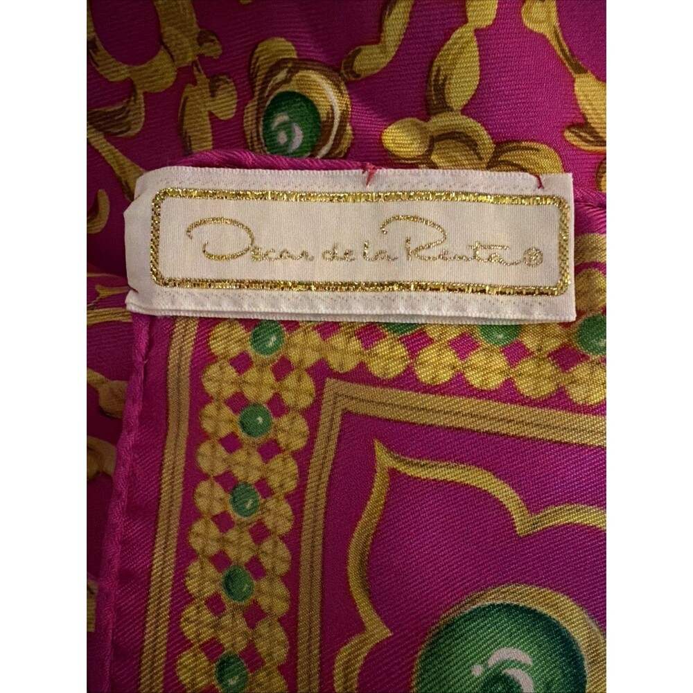 Oscar de la Renta Vintage Silk Scarf Fuschia Orange Abstract Elegant Lux 34”x34” - Picture 5 of 13